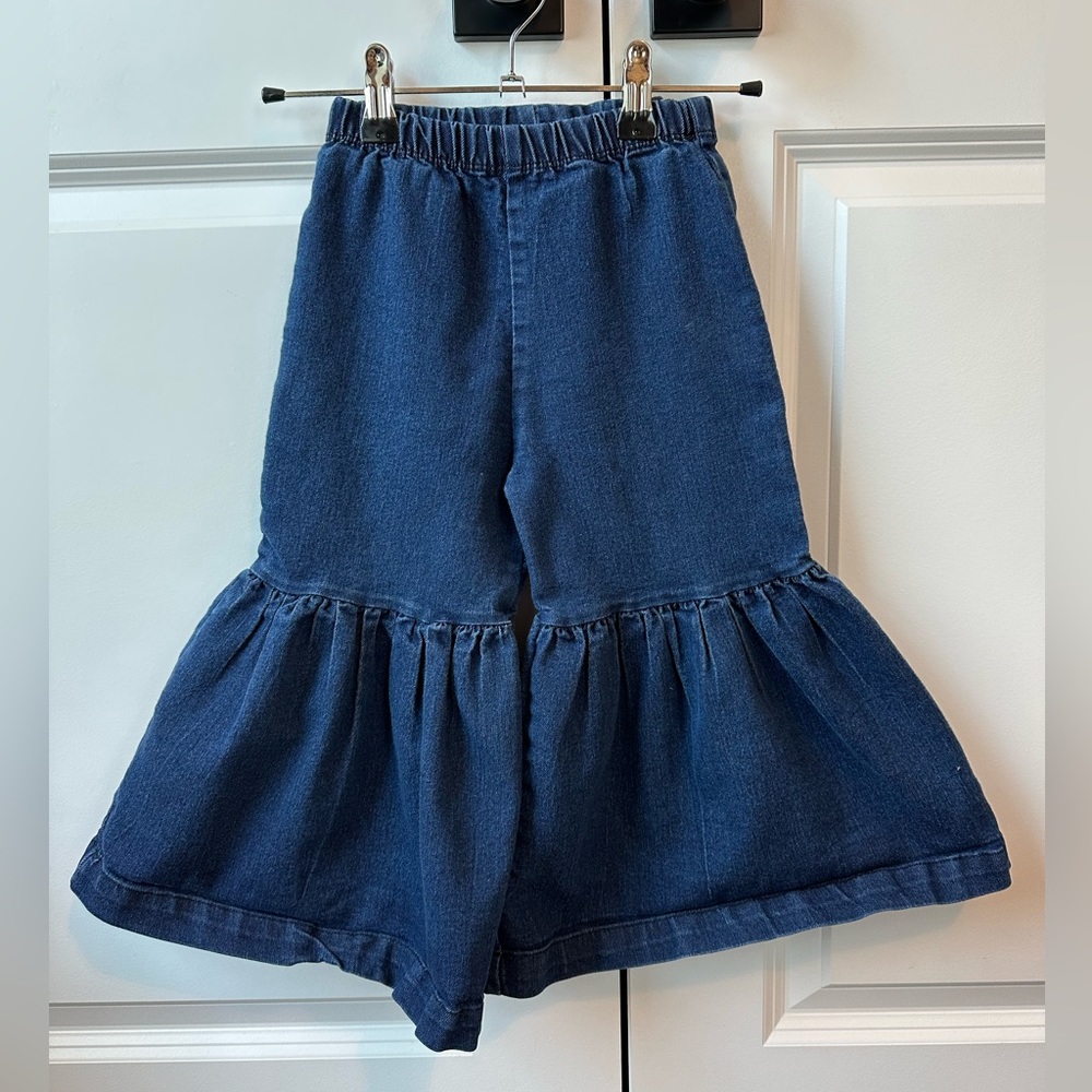 Jelly The Pug Denim Boho Wide Leg Capri Pull-on Ruffle Hem (Size 4)